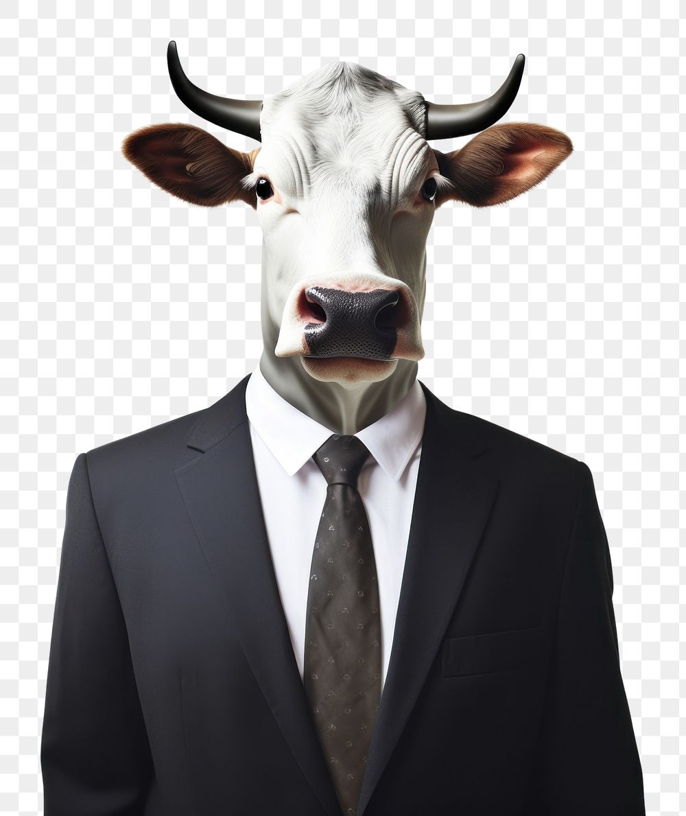 PNG  Cow head business man livestock cattle mammal. AI generated Image by rawpixel.