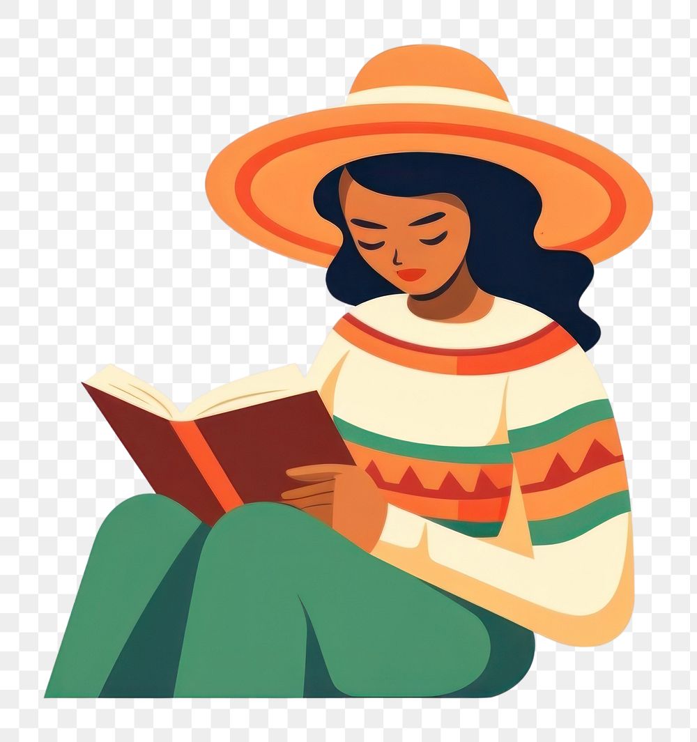 PNG  Reading book relaxation creativity sombrero. AI generated Image by rawpixel.