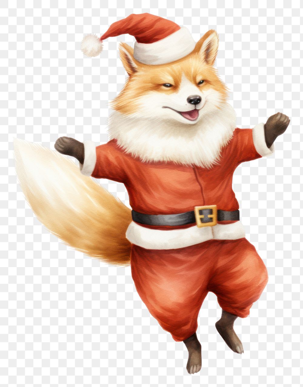 PNG  Chubby fox dancing pet christmas mammal. AI generated Image by rawpixel.