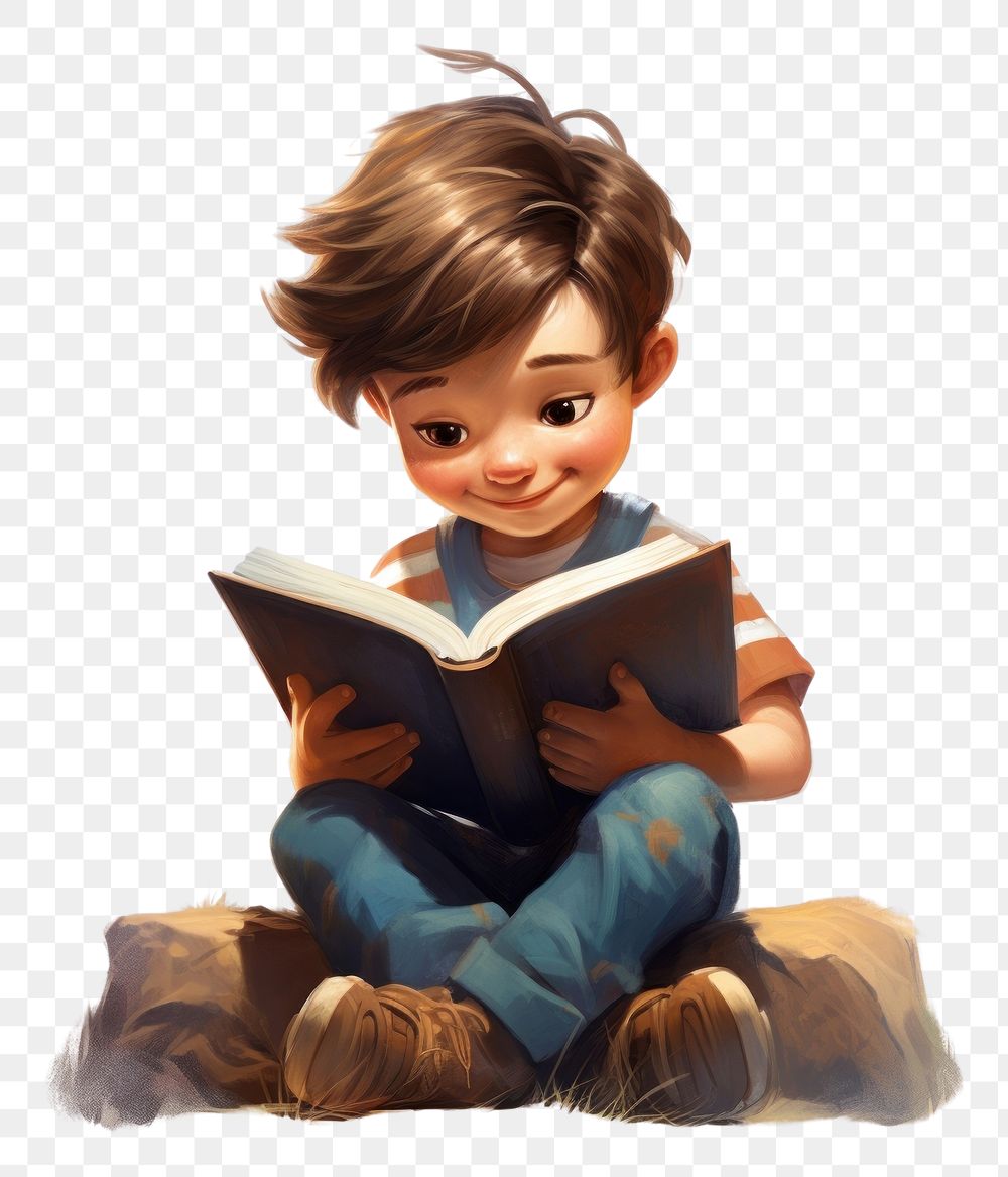 PNG Kid reading book publication education white background. AI generated Image by rawpixel.