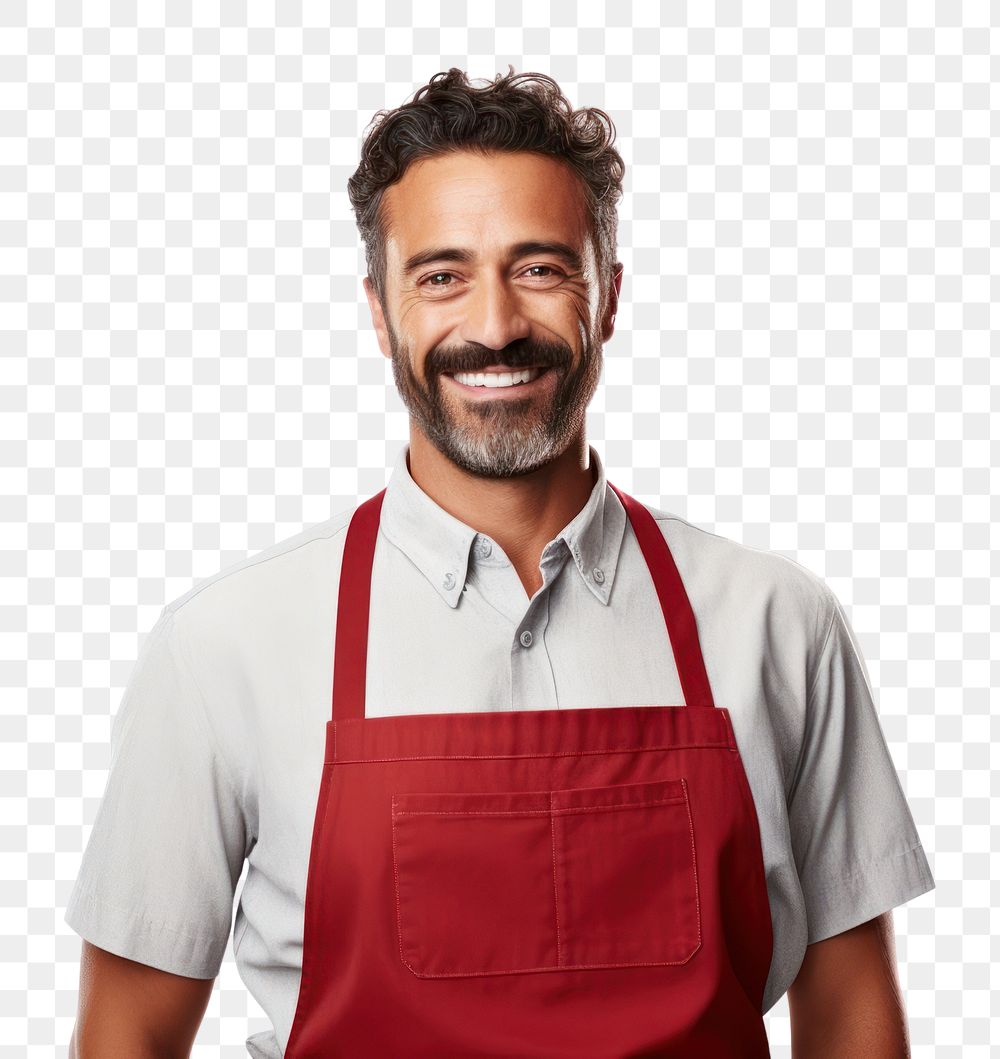 PNG Father wearing apron smiling adult white background. AI generated Image by rawpixel.