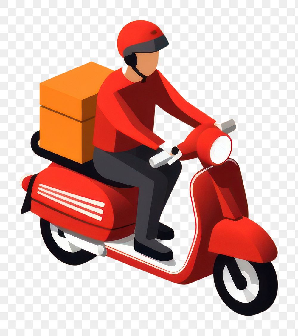 PNG Delivery man riding a scooter isolated motorcycle vehicle moped. 
