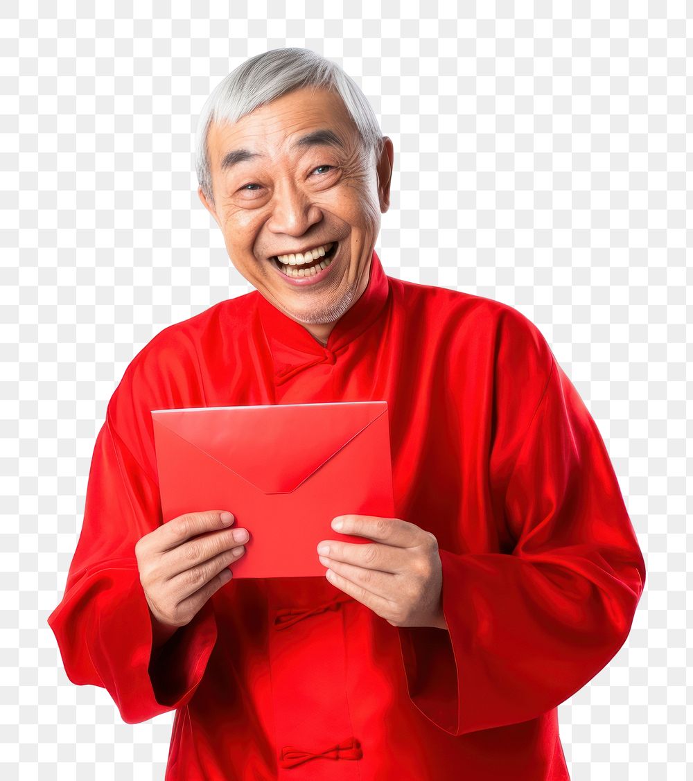 PNG Red envelope portrait laughing holding. AI generated Image by rawpixel.