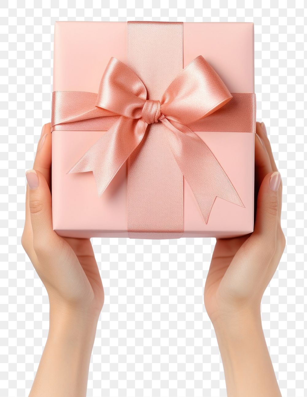 People hand holding minimal cute big gift box white background anniversary celebration. AI generated Image by rawpixel.