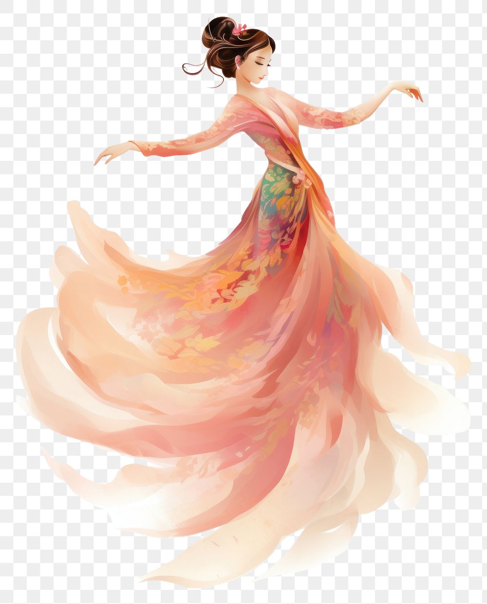 PNG  Traditional chinese woman dancing adult white background. AI generated Image by rawpixel.
