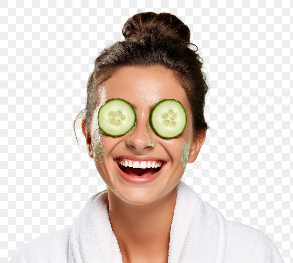 PNG Woman portrait cucumber smile. AI generated Image by rawpixel.