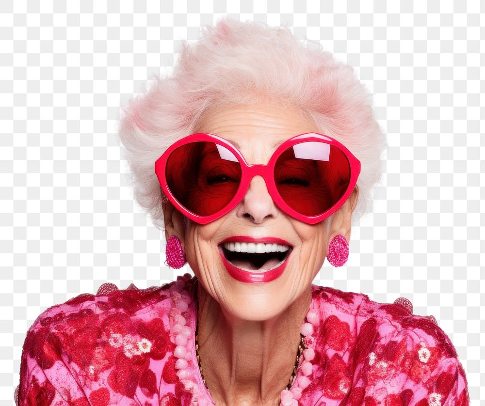 PNG Chic senior woman sunglasses portrait laughing. AI generated Image by rawpixel.