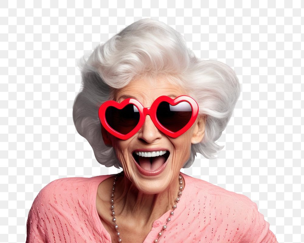 PNG  Chic senior woman sunglasses portrait laughing. AI generated Image by rawpixel.