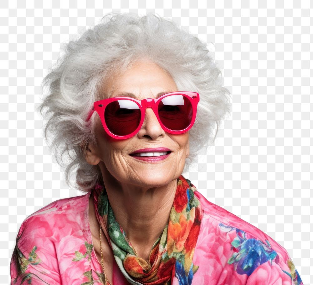 PNG Senior woman sunglasses portrait jewelry. AI generated Image by rawpixel.