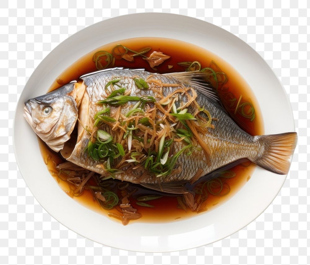 PNG  Steamed fish plate food meal. AI generated Image by rawpixel.