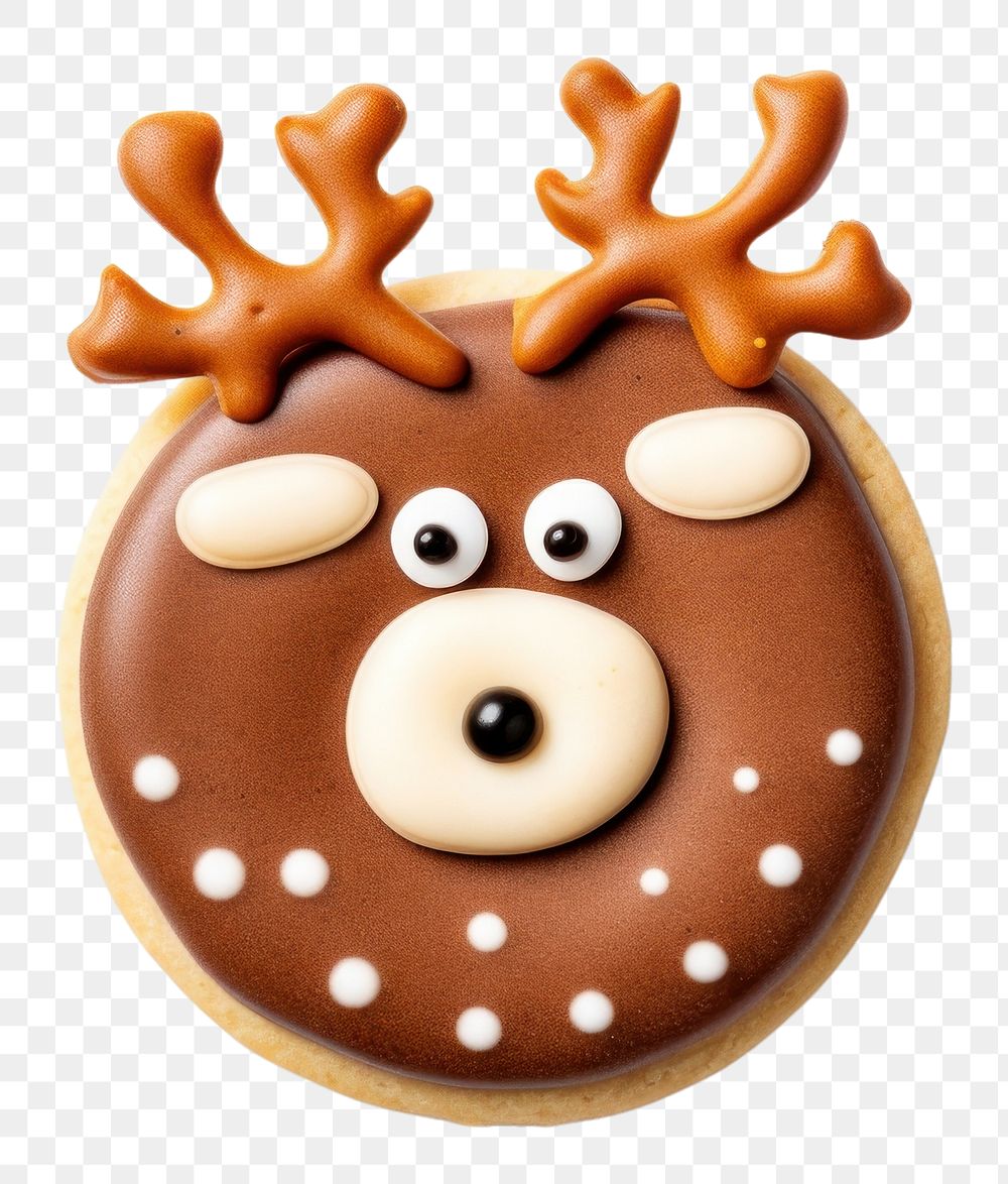 PNG Christmas reindeer icing cookie dessert food anthropomorphic. AI generated Image by rawpixel.