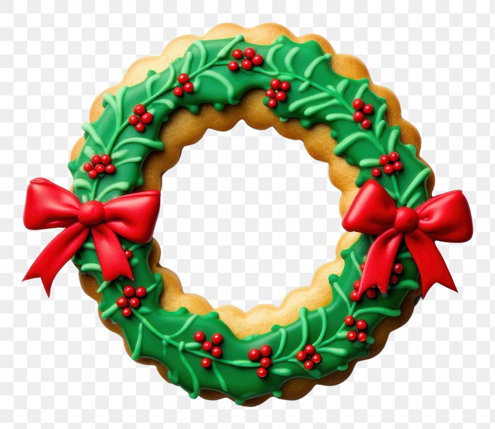 PNG Christmas wreath icing cookie dessert food white background. AI generated Image by rawpixel.