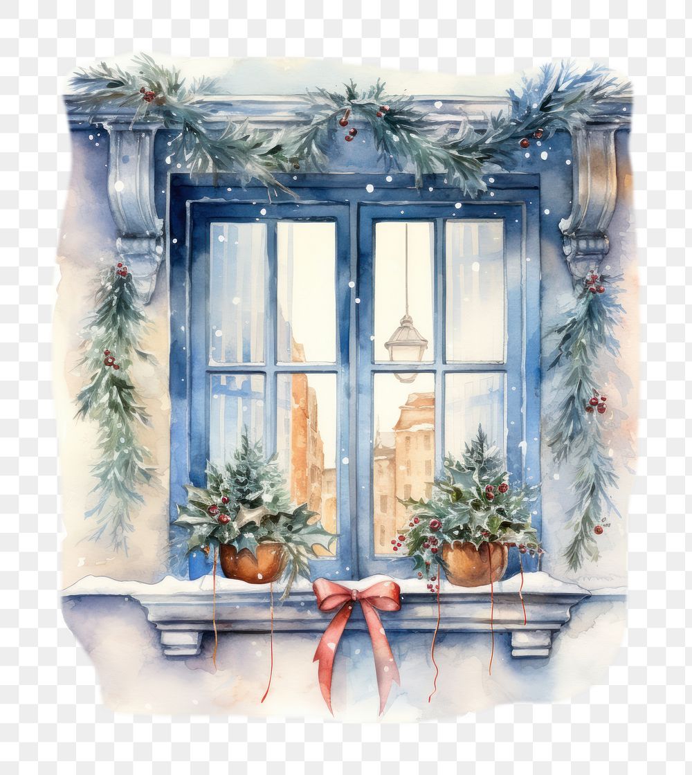 PNG Christmas window windowsill plant. AI generated Image by rawpixel.
