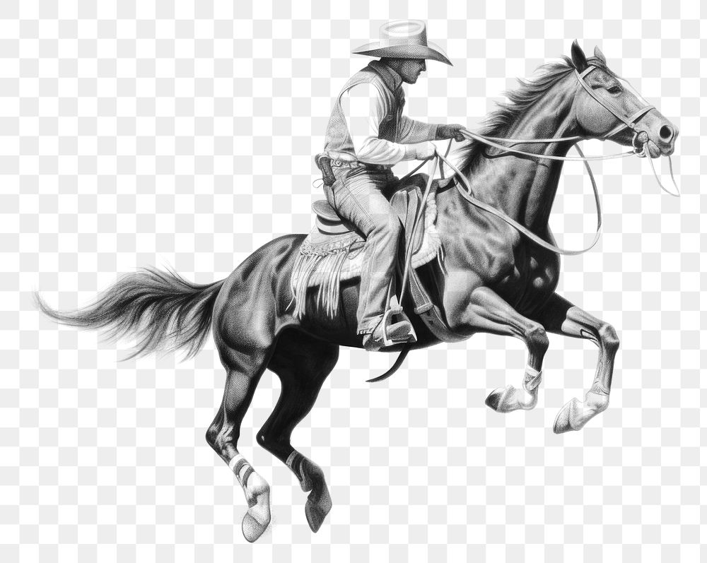 PNG Cowboy riding horse drawing mammal animal. AI generated Image by rawpixel.