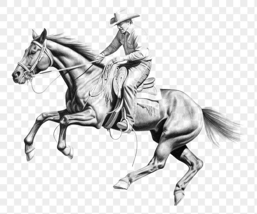 PNG Cowboy riding horse drawing mammal animal. AI generated Image by rawpixel.