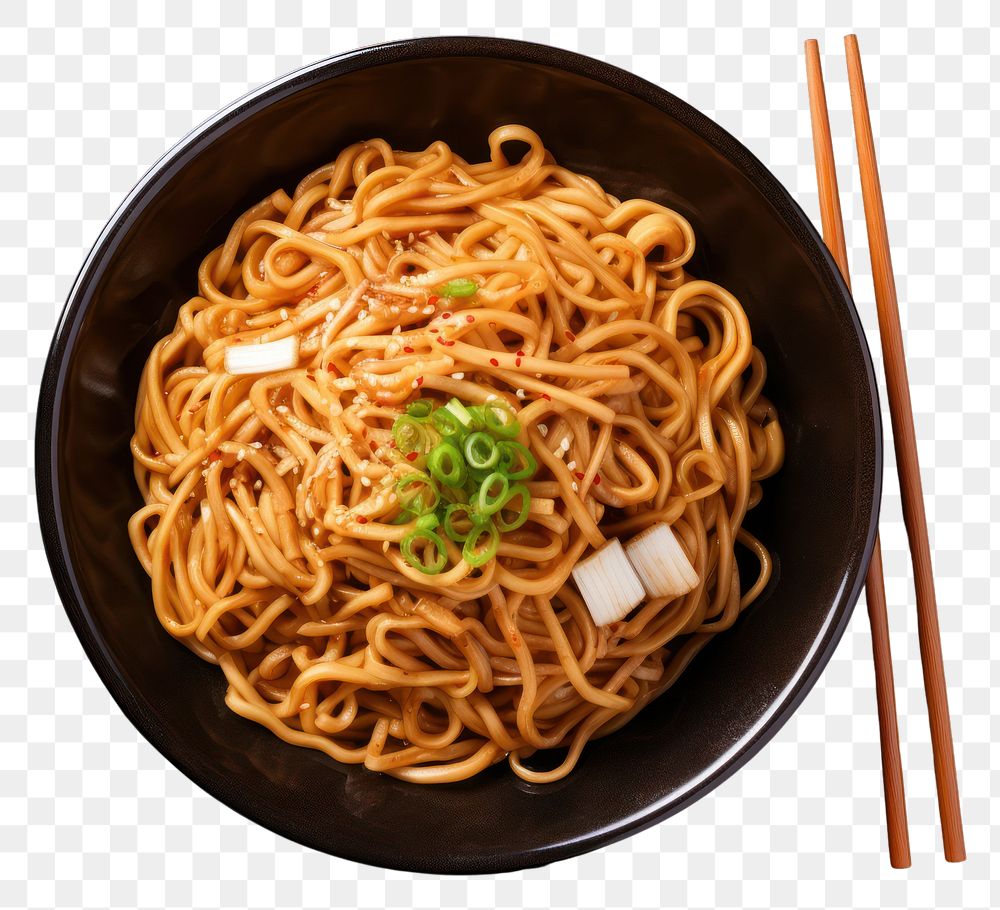 PNG Fried longevity noodles chopsticks plate food. AI generated Image by rawpixel.