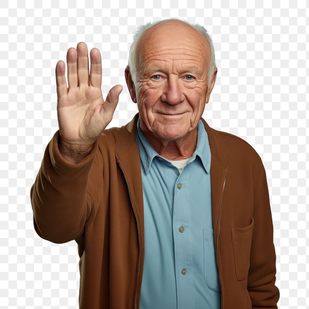 PNG Elderly man portrait hand adult. AI generated Image by rawpixel.