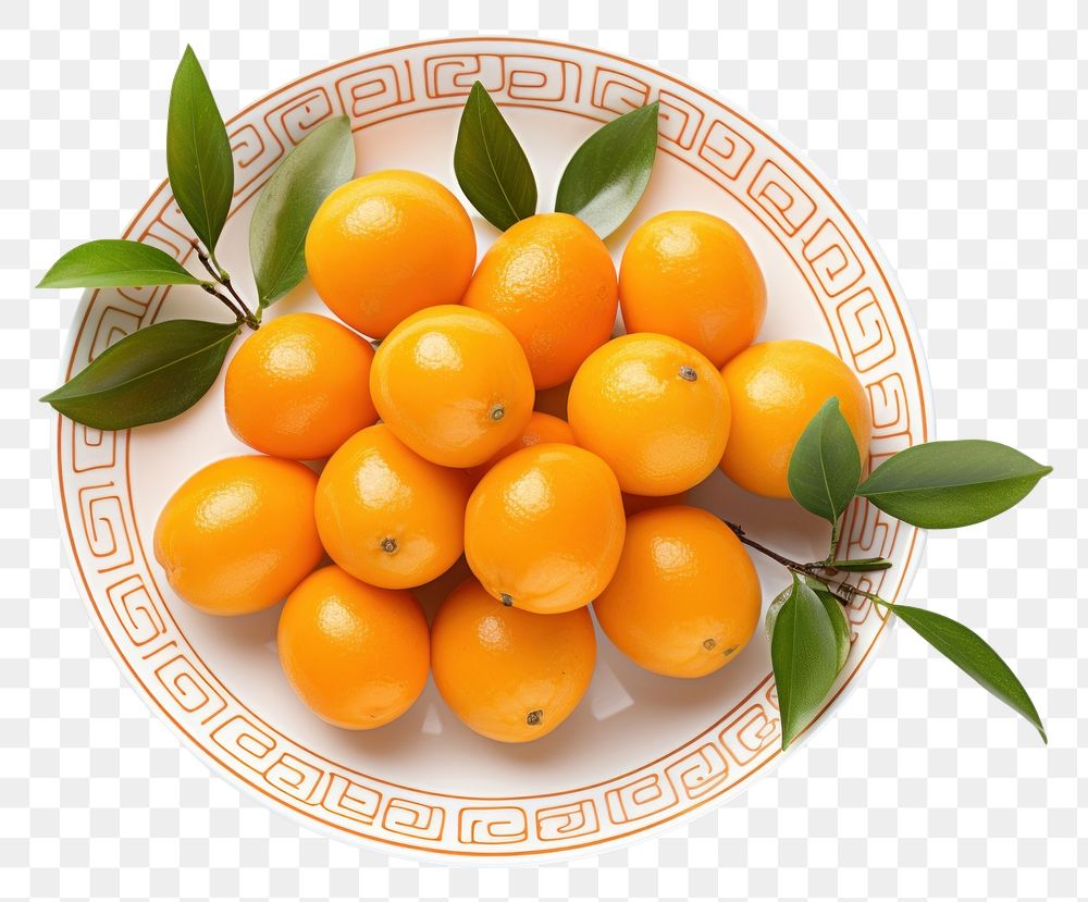 PNG Golden citrus fruit plate plant food. AI generated Image by rawpixel.