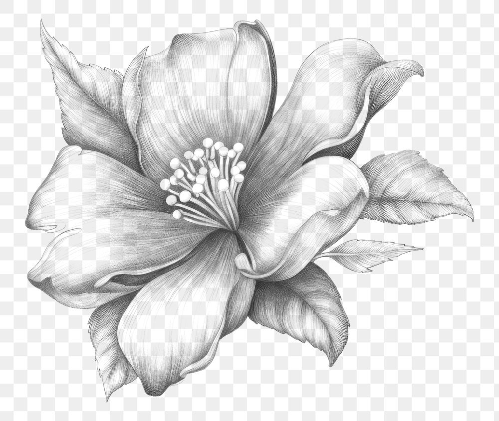 PNG Realistic pencil vintage drawing *flower badge* pencil sketch texture, black & white color, isolated on white paper…