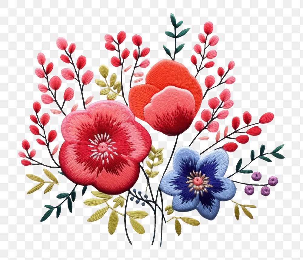 PNG Embroidery flower pattern plant. AI generated Image by rawpixel.