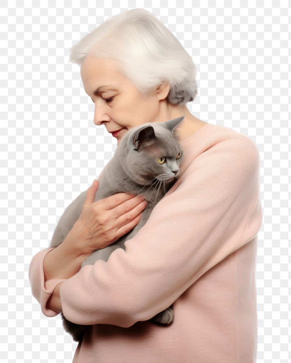 PNG Old woman hugging a cat portrait animal mammal. AI generated Image by rawpixel.