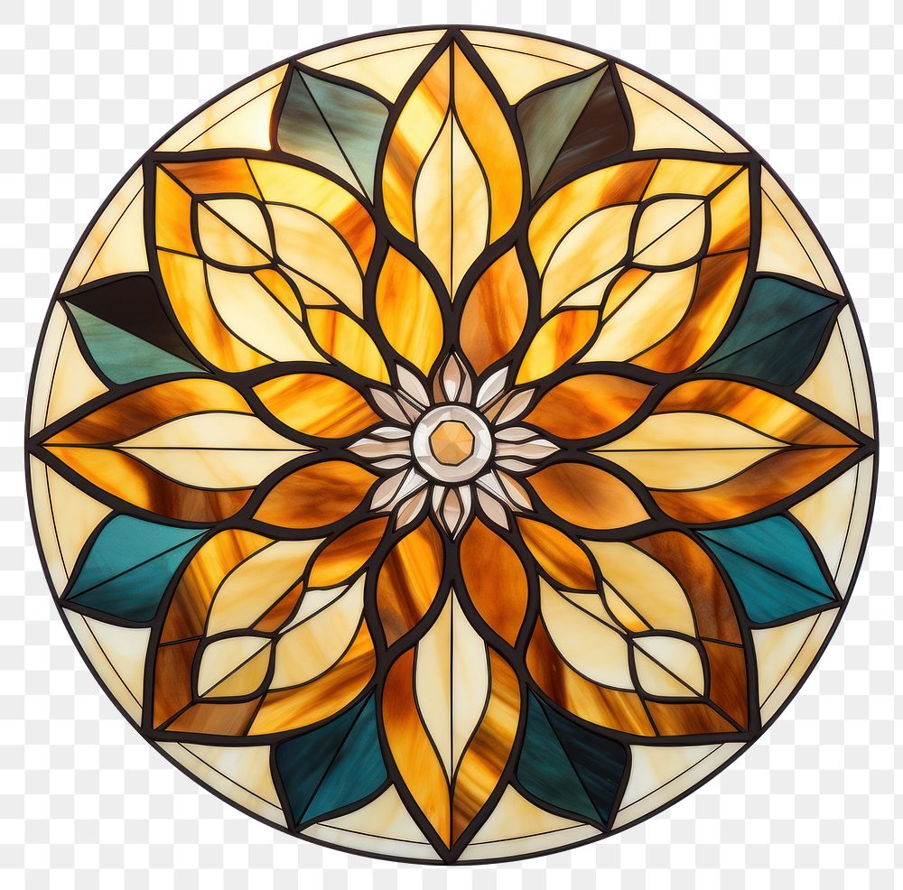 PNG  Glass Gold flower art shape stained glass. AI generated Image by rawpixel.