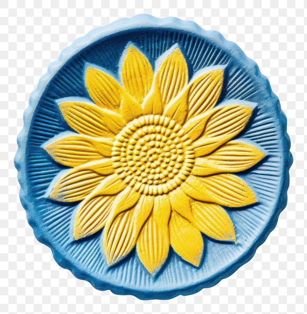 PNG Sunflower yellow plate blue. AI generated Image by rawpixel.