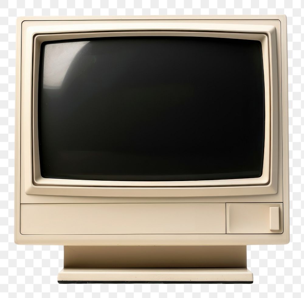 PNG  Vintage CRT computer monitor with black screen television white background electronics. AI generated Image by rawpixel.