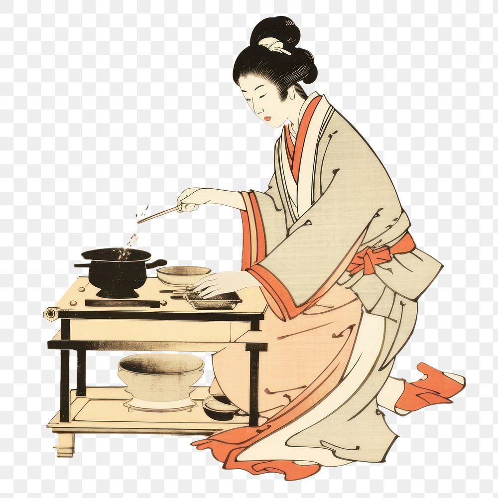 PNG A woman cooking art painting adult. AI generated Image by rawpixel.