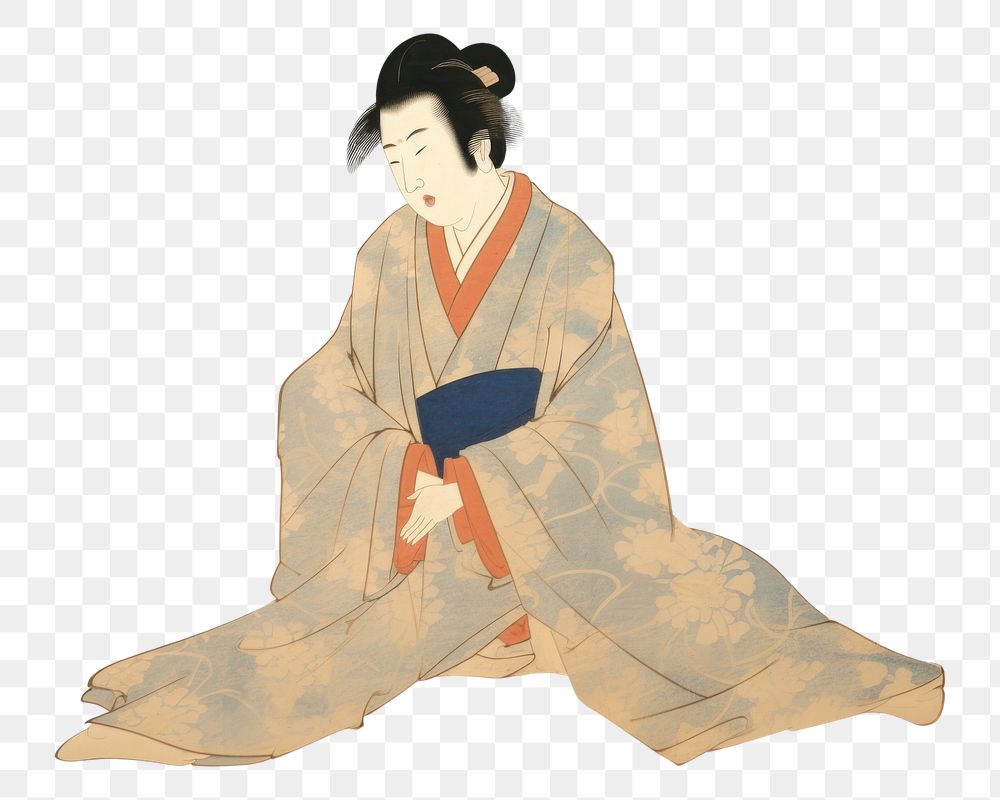 PNG Ukiyo-e art print kimono painting robe. AI generated Image by rawpixel.