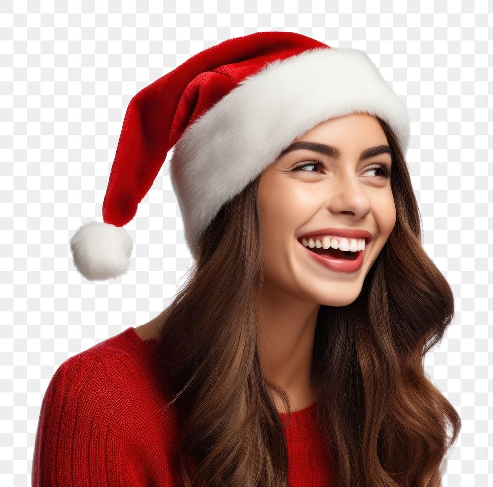 PNG Woman Santa portrait laughing. AI generated Image by rawpixel.