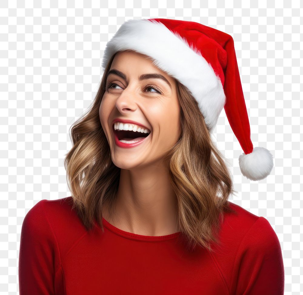 PNG Woman Santa laughing smiling. AI generated Image by rawpixel.