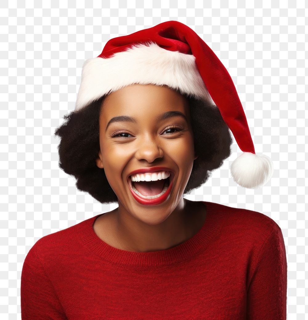 PNG African woman Santa laughing portrait