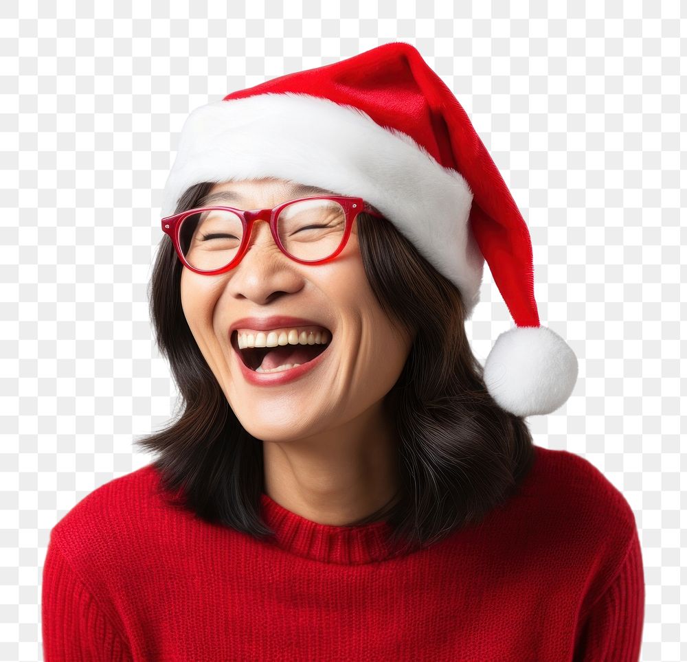 PNG Asian woman Santa laughing sweater. AI generated Image by rawpixel.