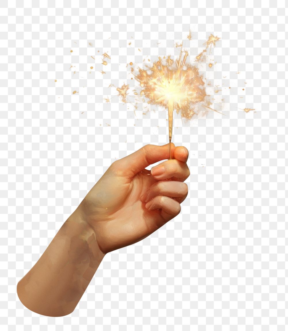 PNG Hand holding sparkler finger sparks illuminated. AI generated Image by rawpixel.