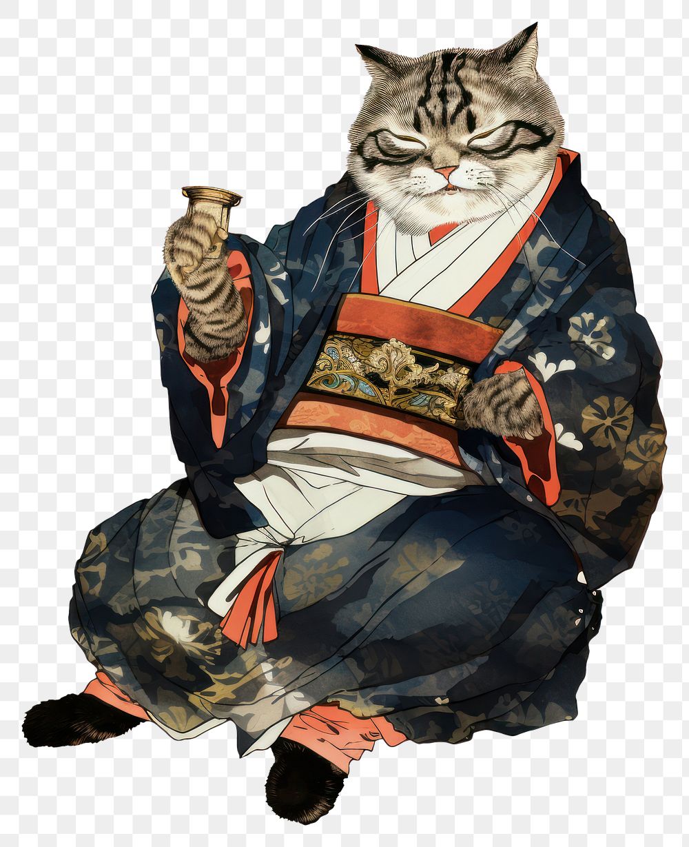 PNG Edo era cat drunk portrait mammal animal. AI generated Image by rawpixel.