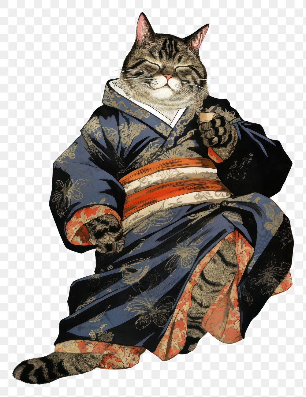 PNG Edo era cat drunk animal mammal pet. AI generated Image by rawpixel.