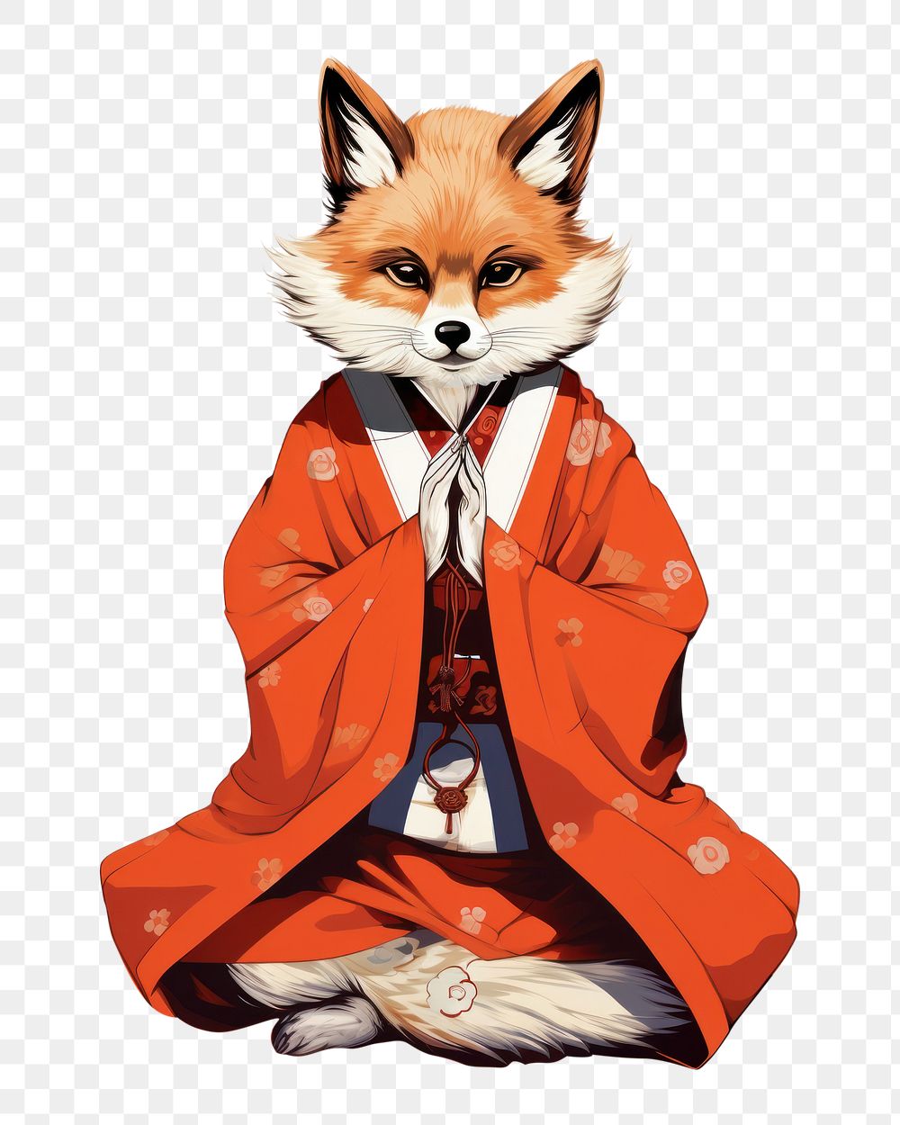 PNG Edo era monk fox mammal white background cross-legged. AI generated Image by rawpixel.