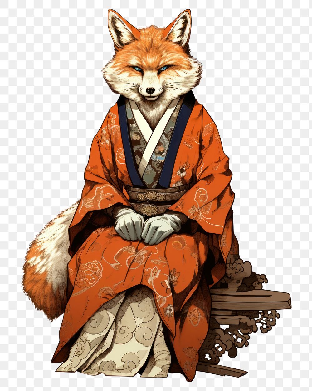 PNG Edo era merchant fox animal mammal adult. AI generated Image by rawpixel.
