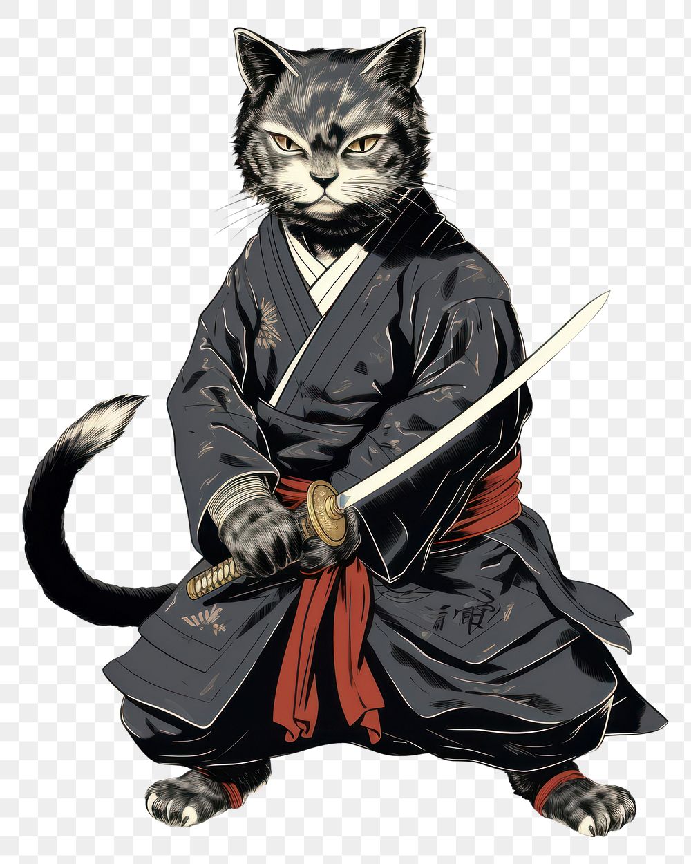 PNG Edo era ninja cat animal mammal sword. AI generated Image by rawpixel.