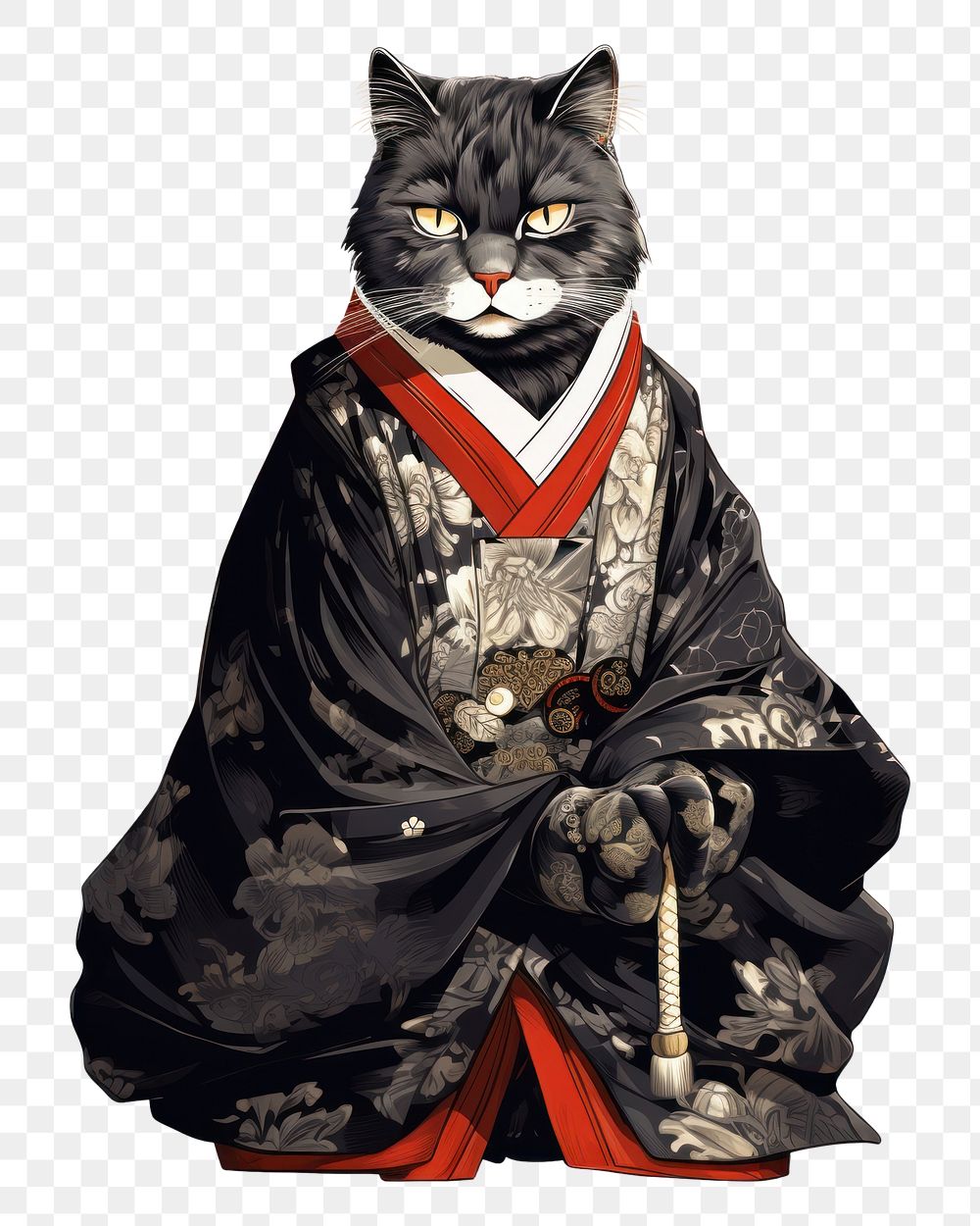 PNG Edo era shogun cat animal mammal kimono. AI generated Image by rawpixel.