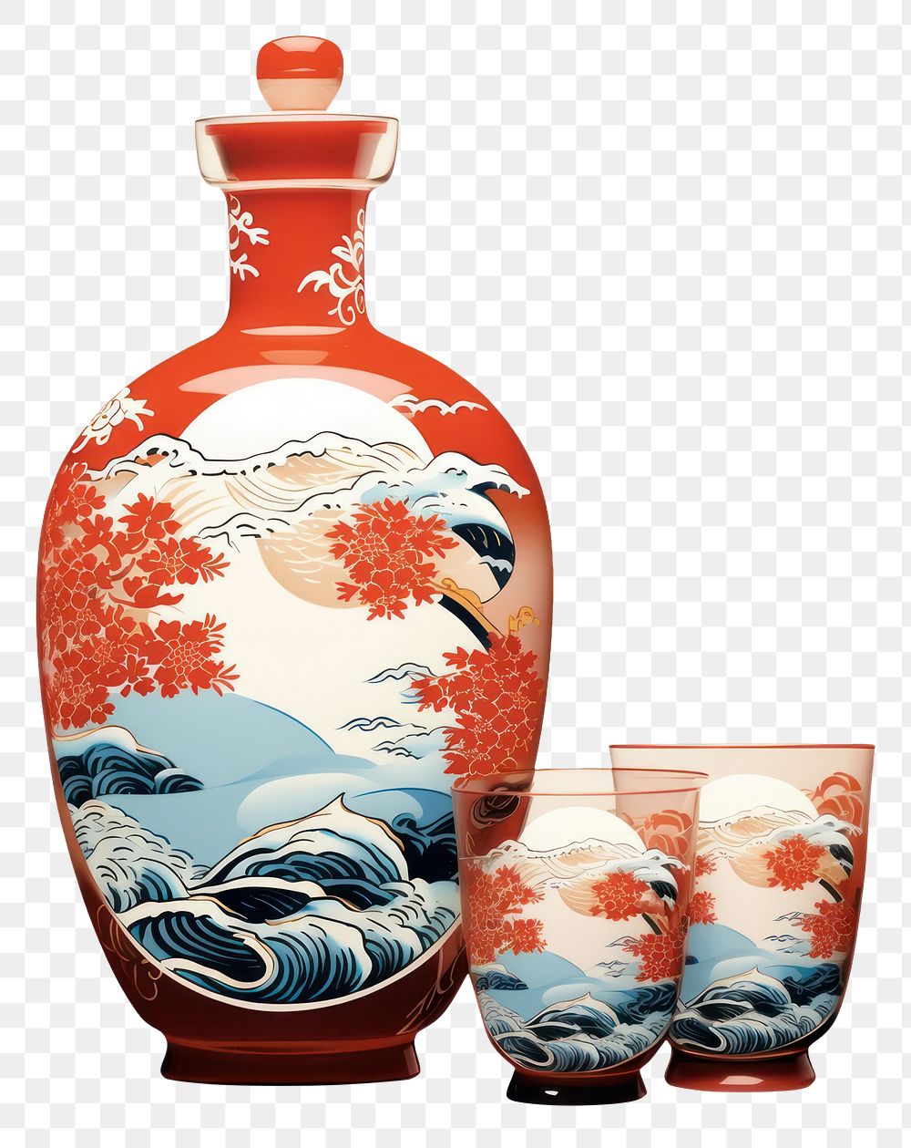 PNG Edo era sake set porcelain pottery vase. AI generated Image by rawpixel.