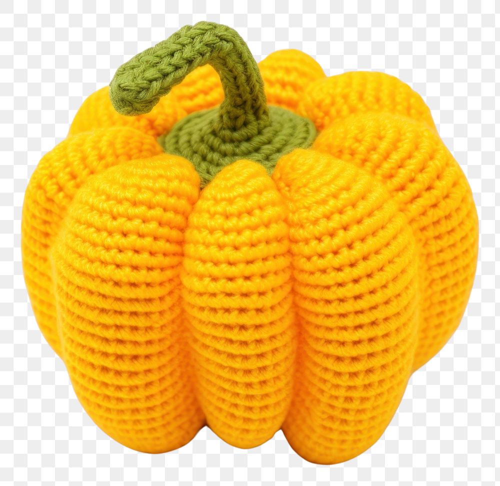 PNG  Yellow bell pepper vegetable crochet pumpkin. AI generated Image by rawpixel.