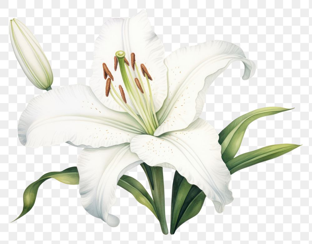 PNG  A white lily flower plant white background. AI generated Image by rawpixel.