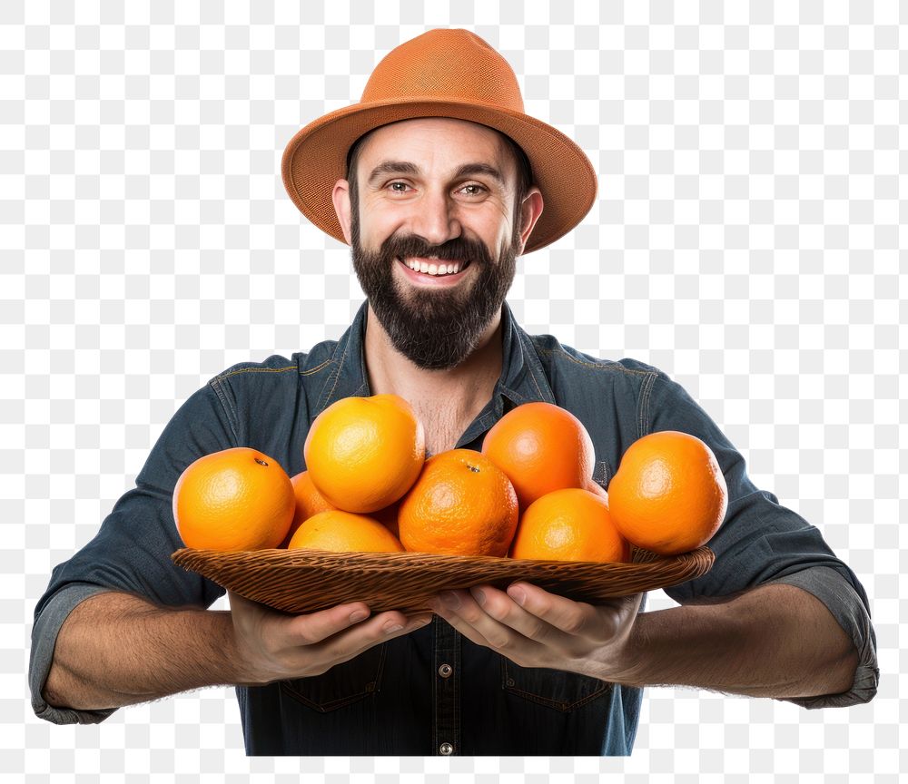 PNG  A farmer holding oranges grapefruit portrait adult. AI generated Image by rawpixel.