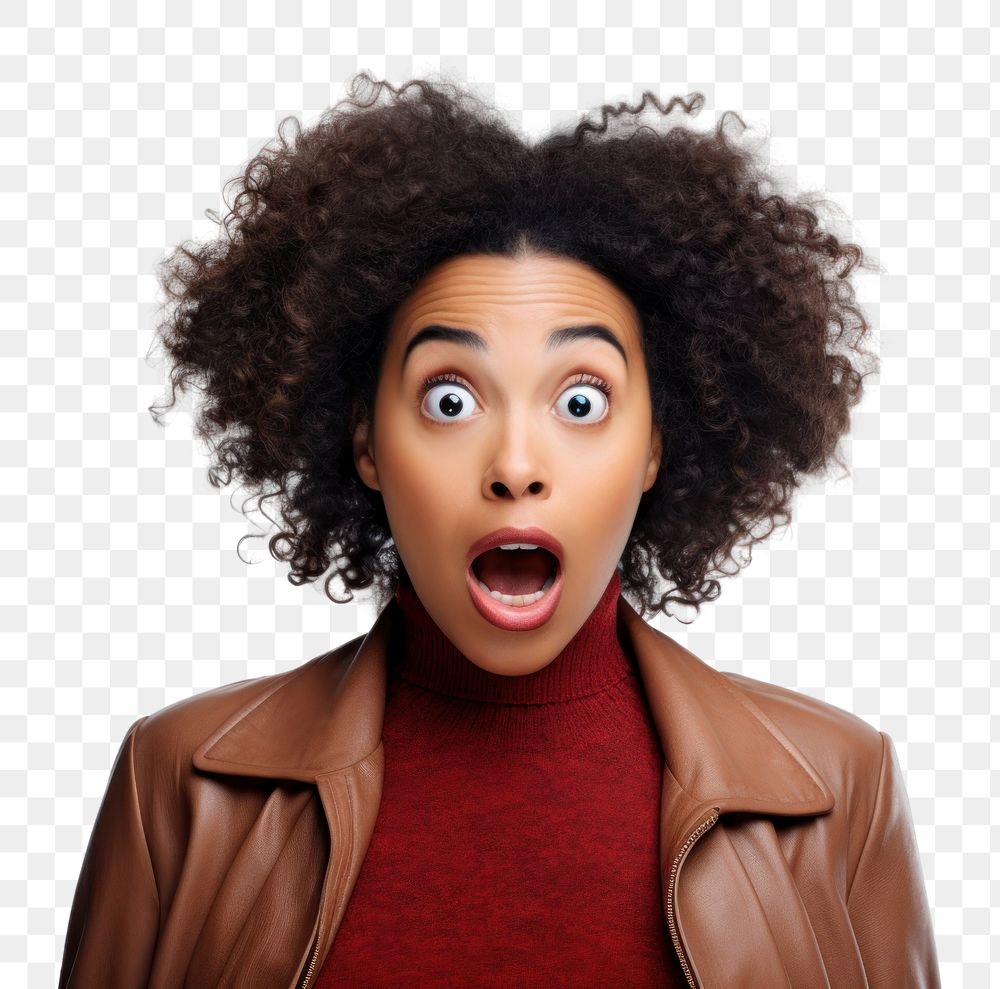 PNG Black woman surprised portrait adult photo. AI generated Image by rawpixel.