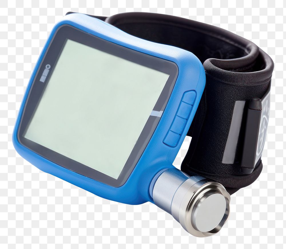 PNG  Digital pressure gauge moniter wristwatch arm cyclocomputer. AI generated Image by rawpixel.
