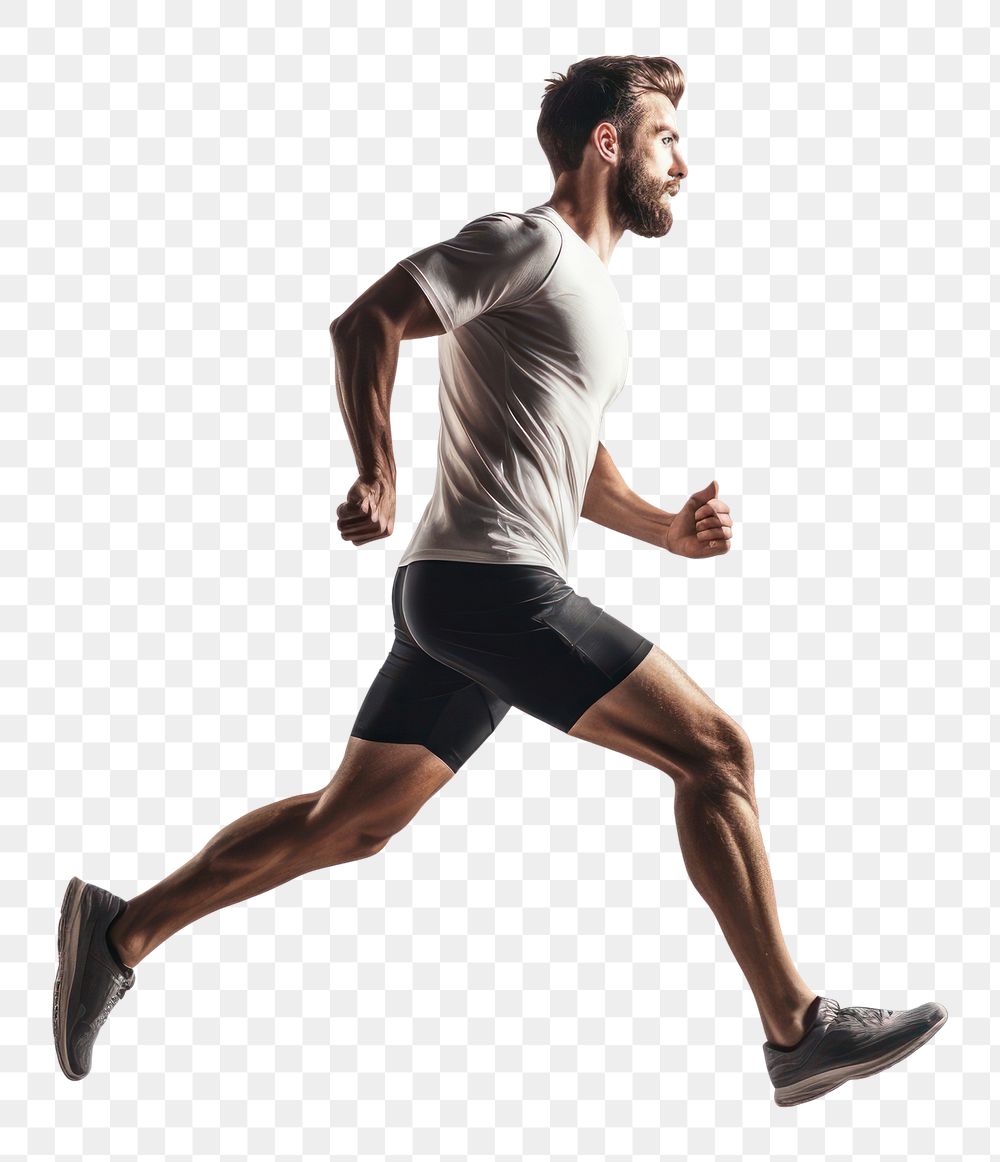 PNG  One caucasian runner running footwear jogging shorts. AI generated Image by rawpixel.