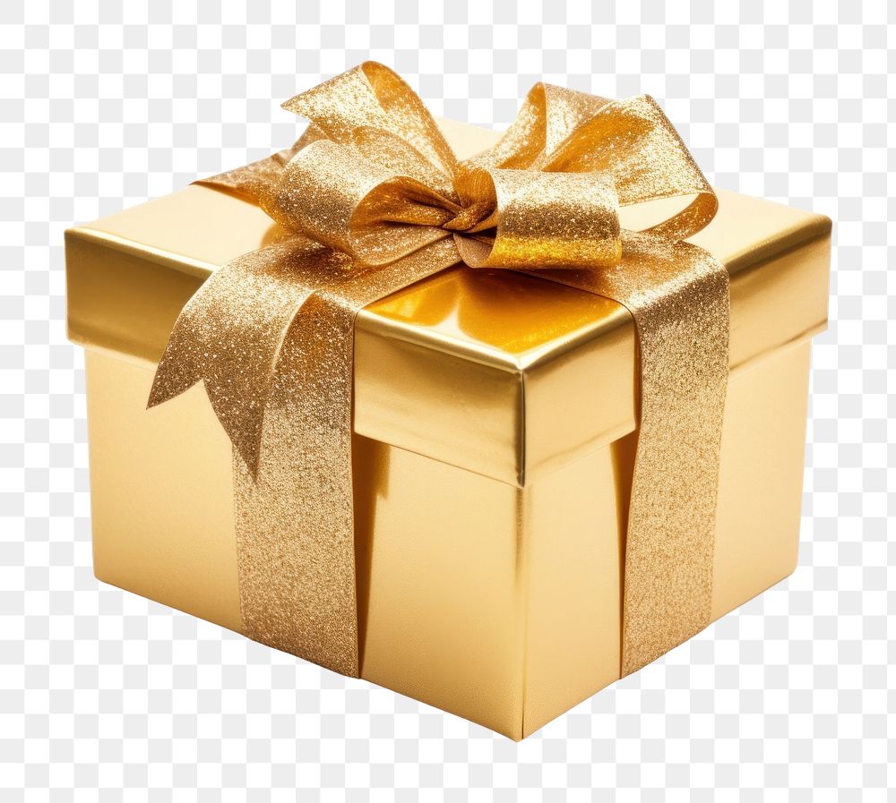 PNG Gold Christmas gift gold box white background. AI generated Image by rawpixel.