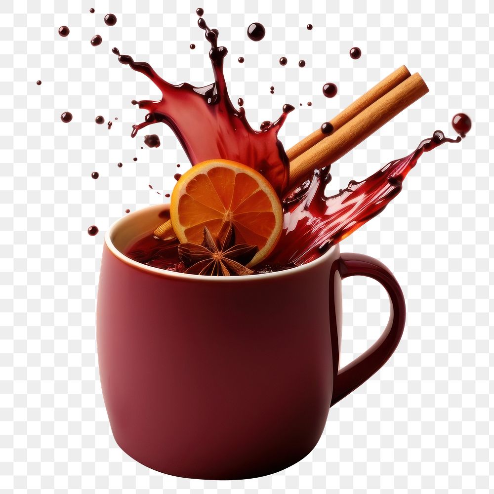 PNG  Mulled wine spilling coffee drink cup. AI generated Image by rawpixel.